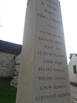 Plaque du Monument aux Morts de Sognes