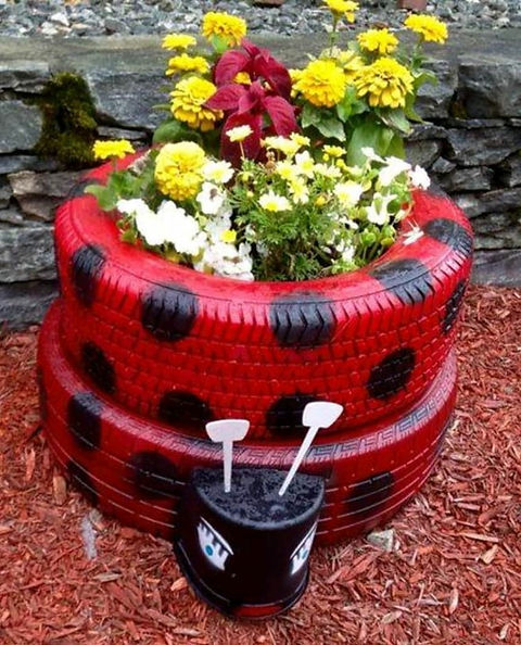 Lady Bug Upcycled Tyre Planter cum Garden Decor | Prithvi Innovations