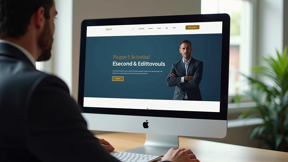 Vue en plongée d’un écran d’ordinateur affichant un site internet d’avocat moderne
