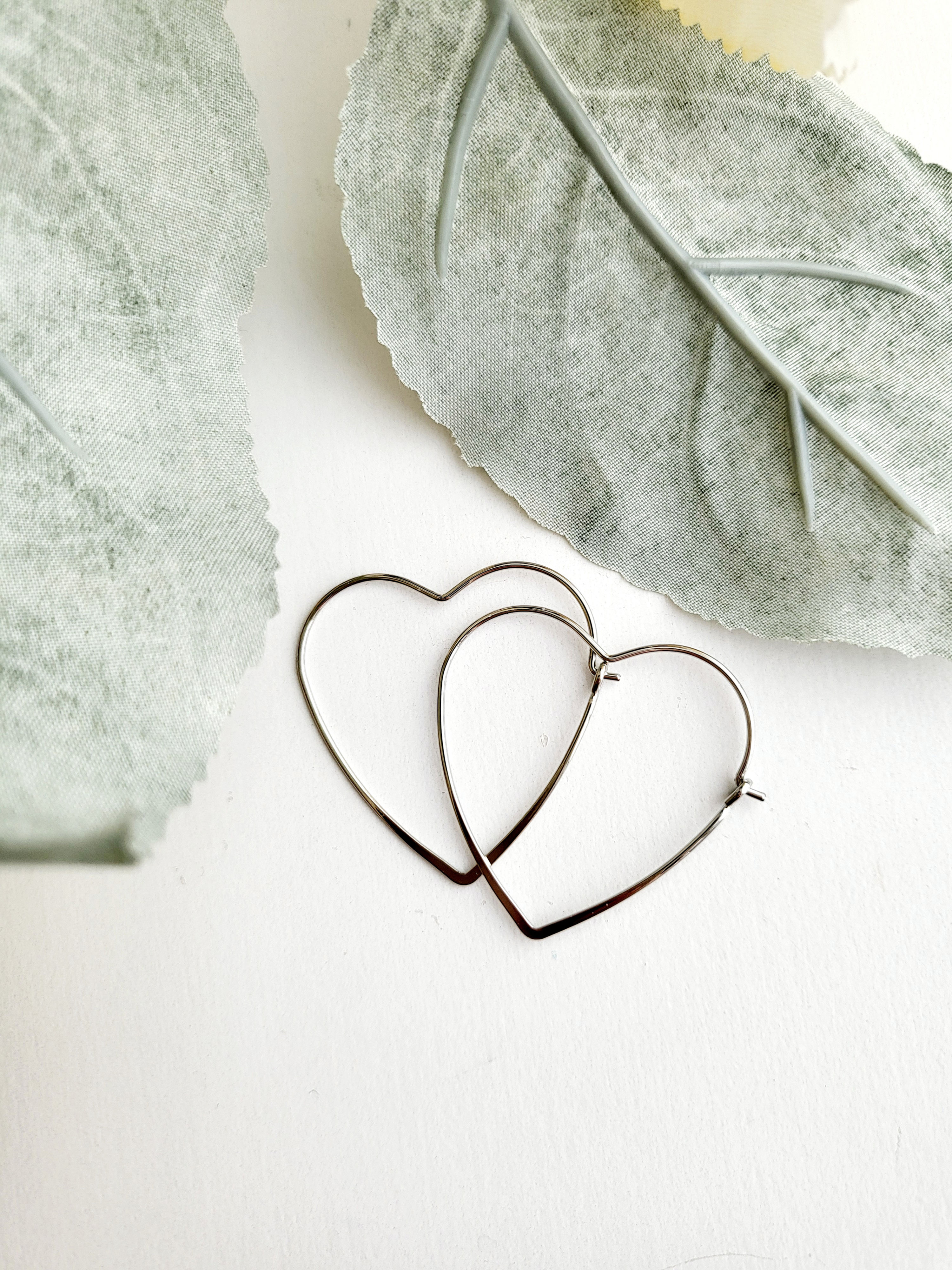 Silver Heart Hoops
