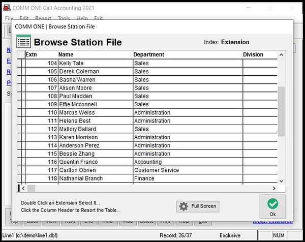 Comm One Call Accounting view extension grid