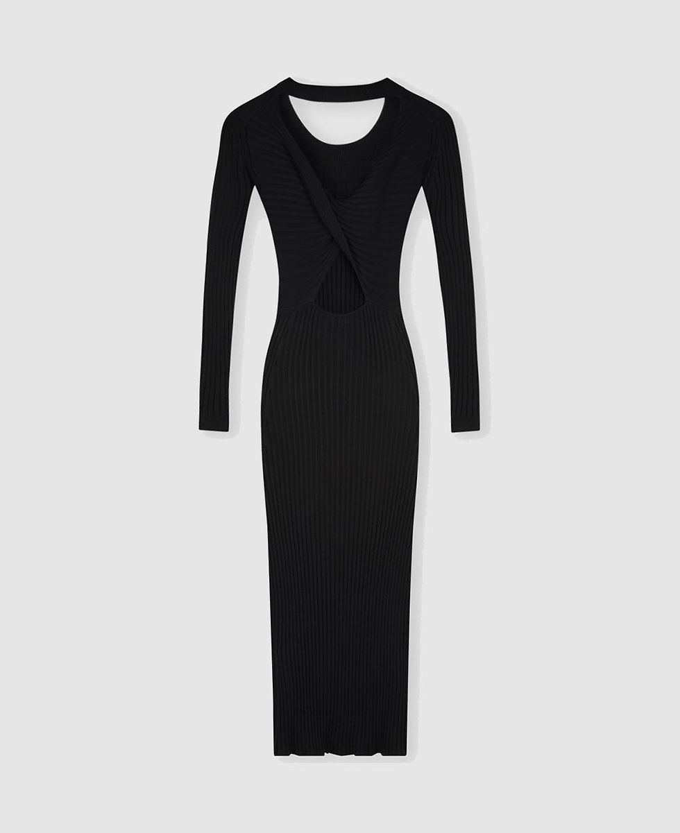 Thumbnail: CAES - 0016 open curved back rib knit dress