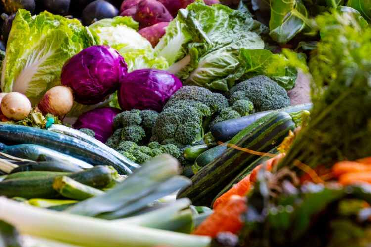 An array of vegetables that include cruciferous veggies such as broccoli, kale and cabbage that help reduce estrogen dominance.