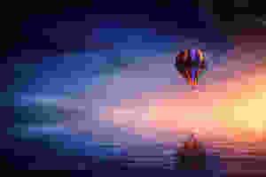Hot air balloon over water
