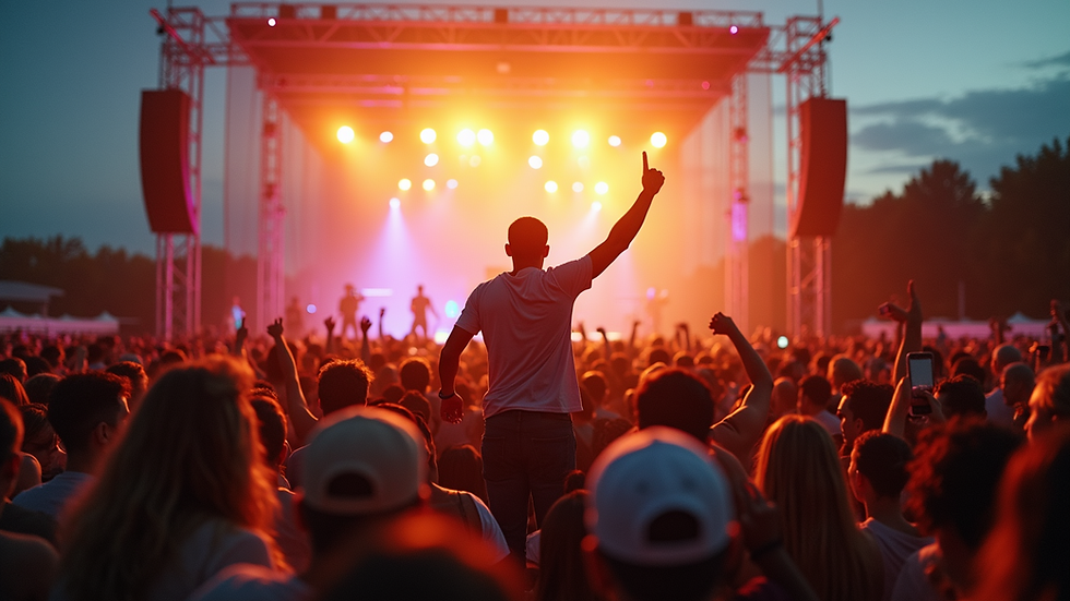 Vue en plongée d’une scène de concert hip-hop en plein air