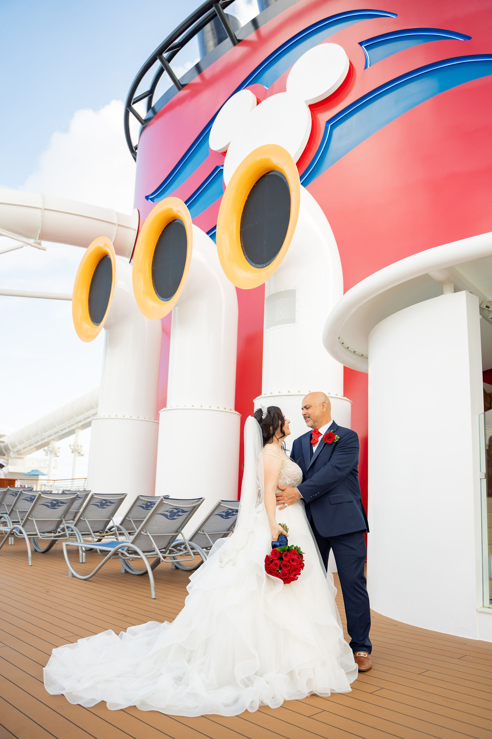 Bride and Groom Wedding Portraits on the Disney Wish by Disney Cruise Wedding Photographer Adrianna Gunn