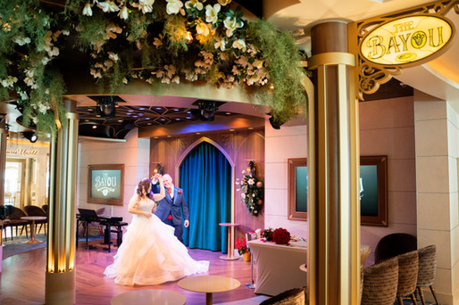 Wedding Reception in the Bayou Lounge on the Disney Wish captured by Disney Cruise Photographer Adrianna Gunn