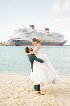 Bride and Groom Portraits on Castaway Cay on the Disney Wish by Disney Cruise Wedding Photographer Adrianna Gunn