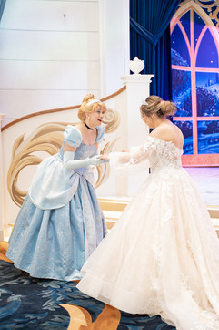 Bridal Portraits with princesses on Disney Wish by disney wedding photographer Adrianna Gunn