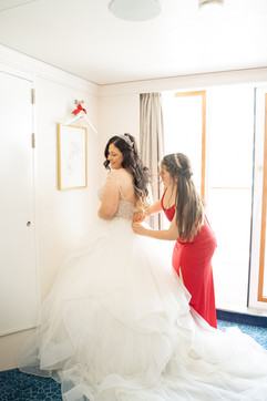 Bride Getting Ready on Disney Wish by Disney Cruise Wedding Photographer Adrianna Gunn