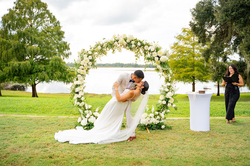 Lake-front wedding ceremony on the lawn of the lake Mary events center