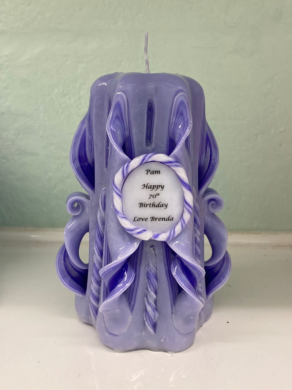 Hand carved personalised candle