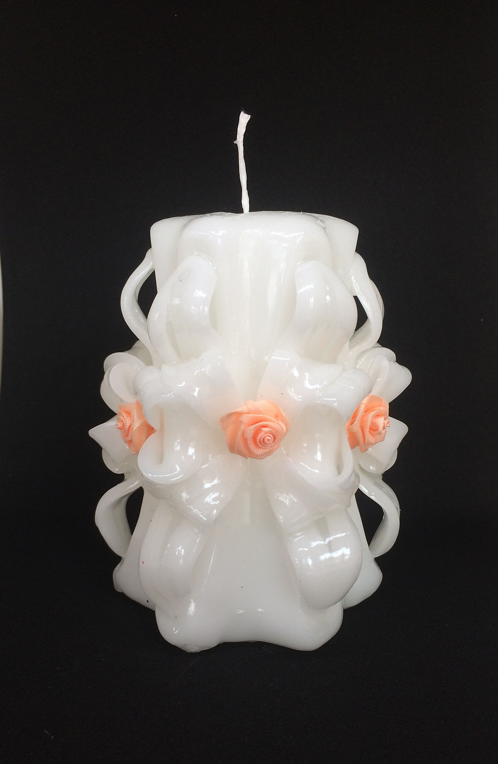 White Carved Candle with lovely flowers to match your wedding day