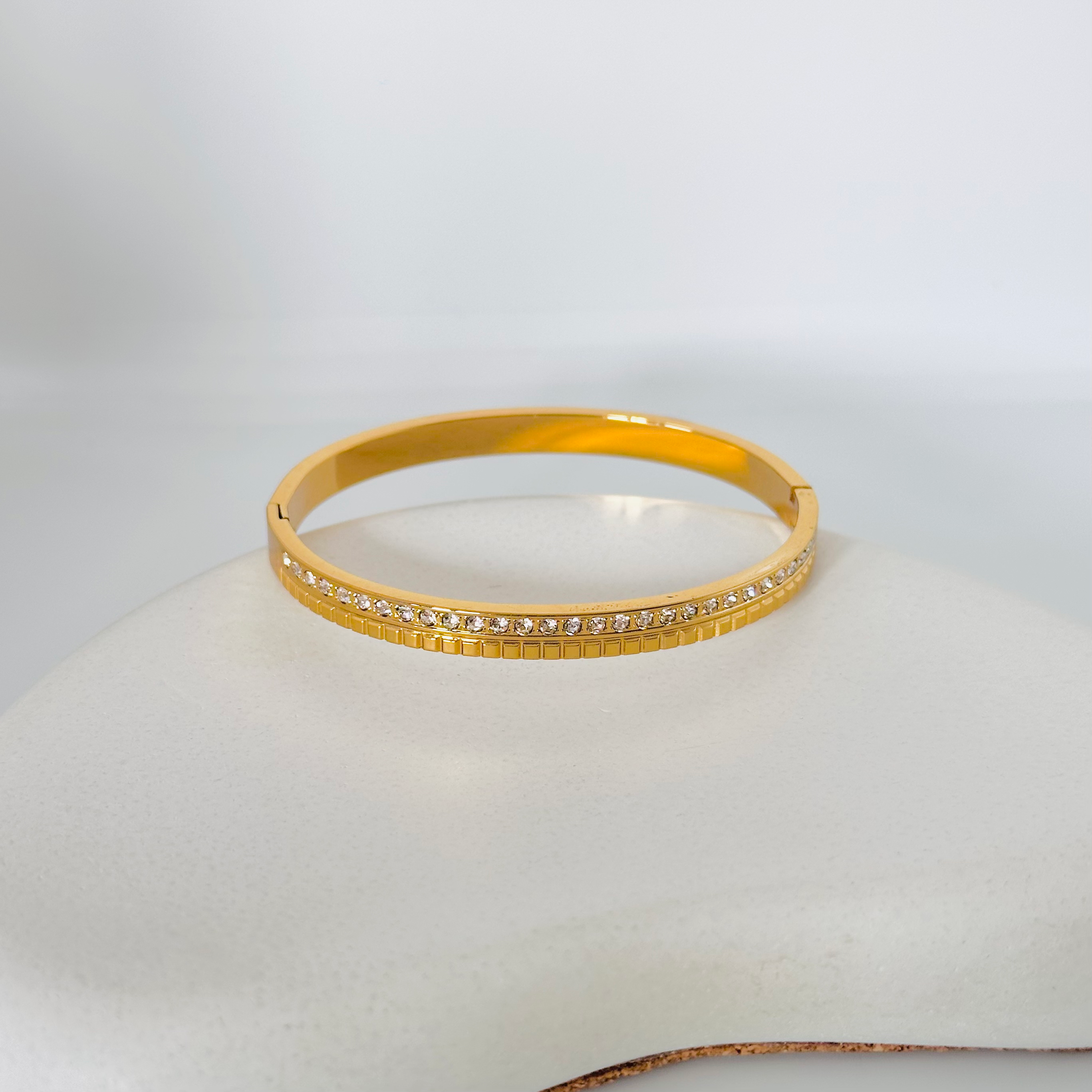 Sleek Stones Gold Bangle Bracelet (Free Size)