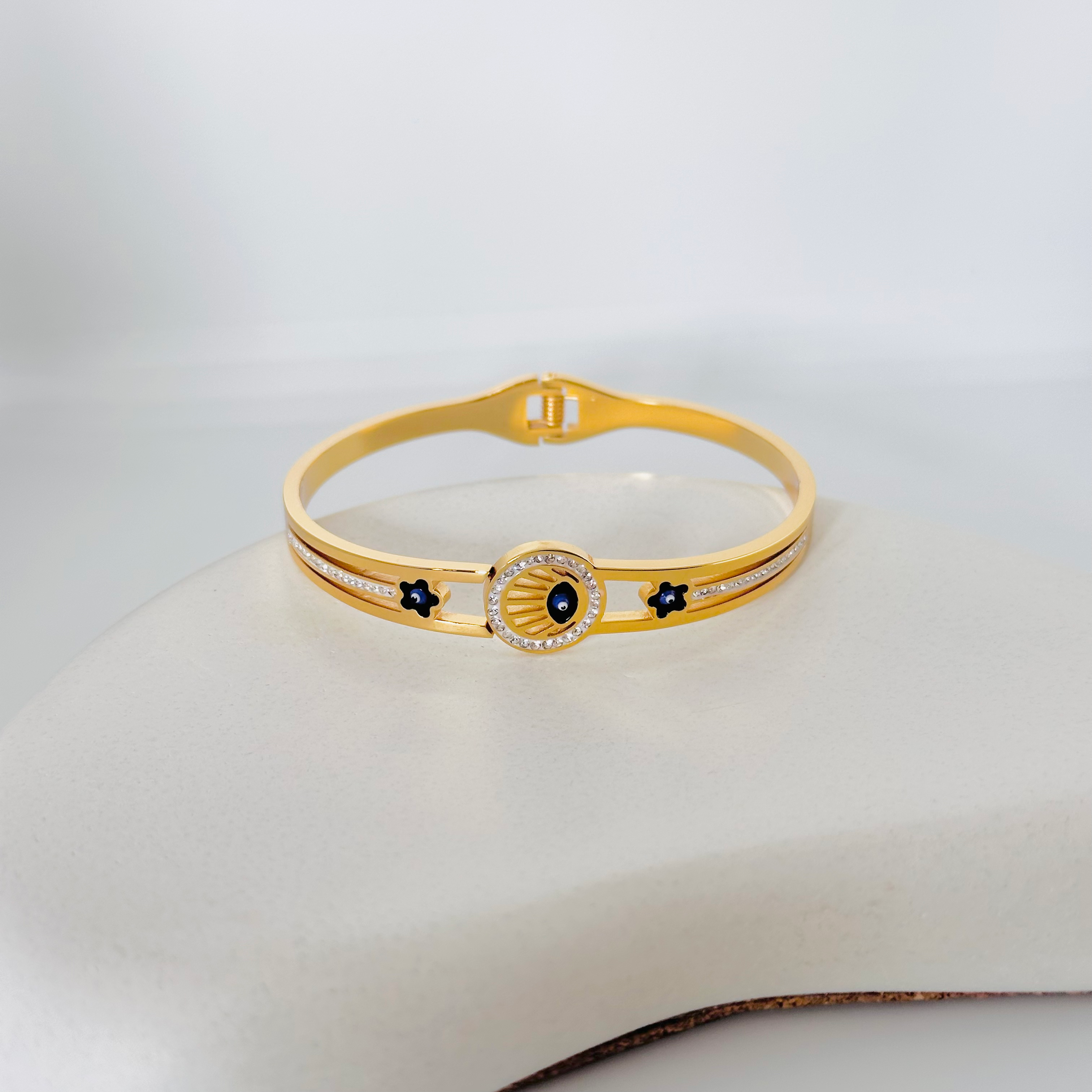 Evil Eyes Gold Bangle Bracelet (Free Size)