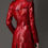 Thumbnail: Long Red Crocodile Print Leather Trench Coat Double Breasted Elegant British