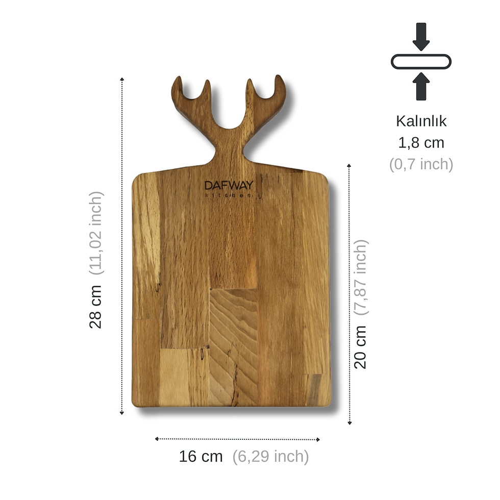 Thumbnail: Hornbeam wooden serving board medium with deer design and size dimensions