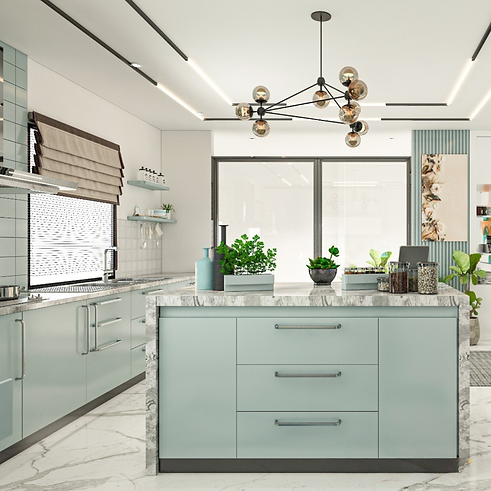 Modern custom-made kitchen furniture with island in a residential interior