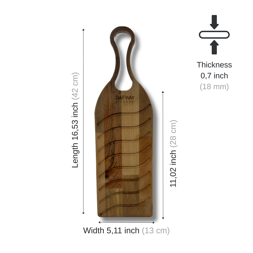 Thumbnail: Hornbeam wooden serving board medium with size and dimensions shown