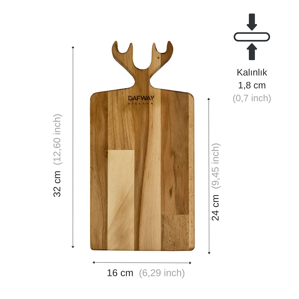 Thumbnail: Hornbeam wooden serving board large with deer design showing product dimensions