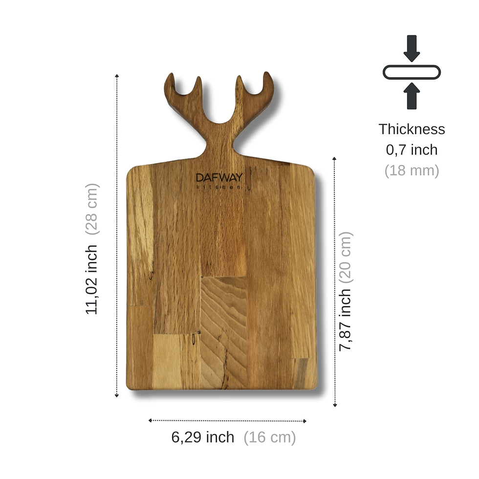 Thumbnail: Hornbeam wooden serving board medium with deer design showing product dimensions