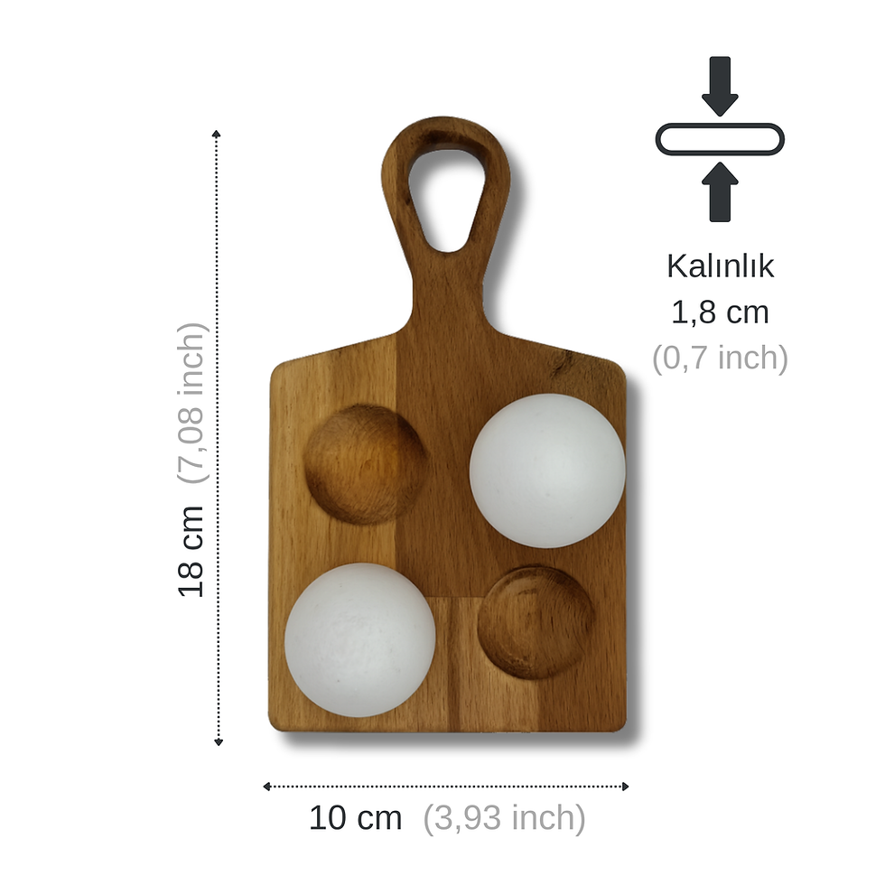 Thumbnail: Hornbeam wooden egg holder with 4 cells showing size and dimensions