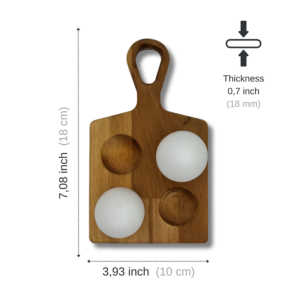 Thumbnail: Hornbeam wooden egg holder with 4 cells showing product dimensions