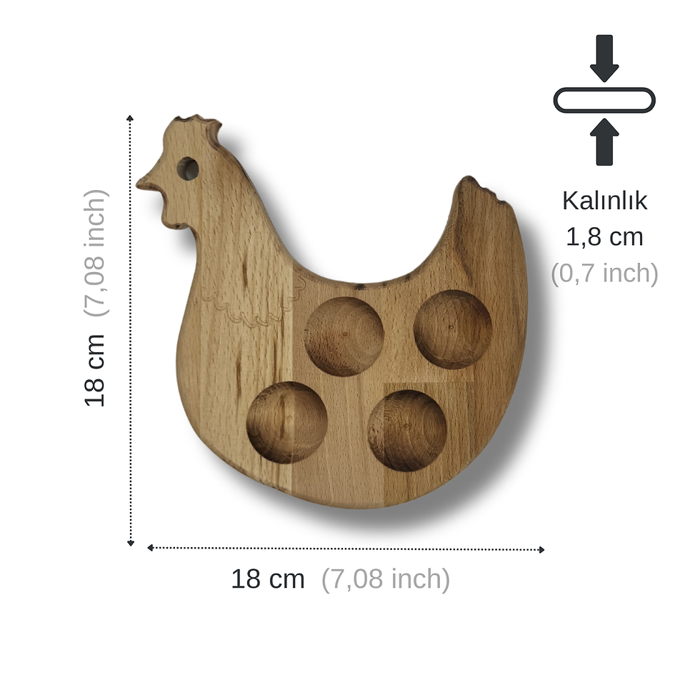 Thumbnail: Hornbeam wooden egg holder with 4 cells showing size and dimensions