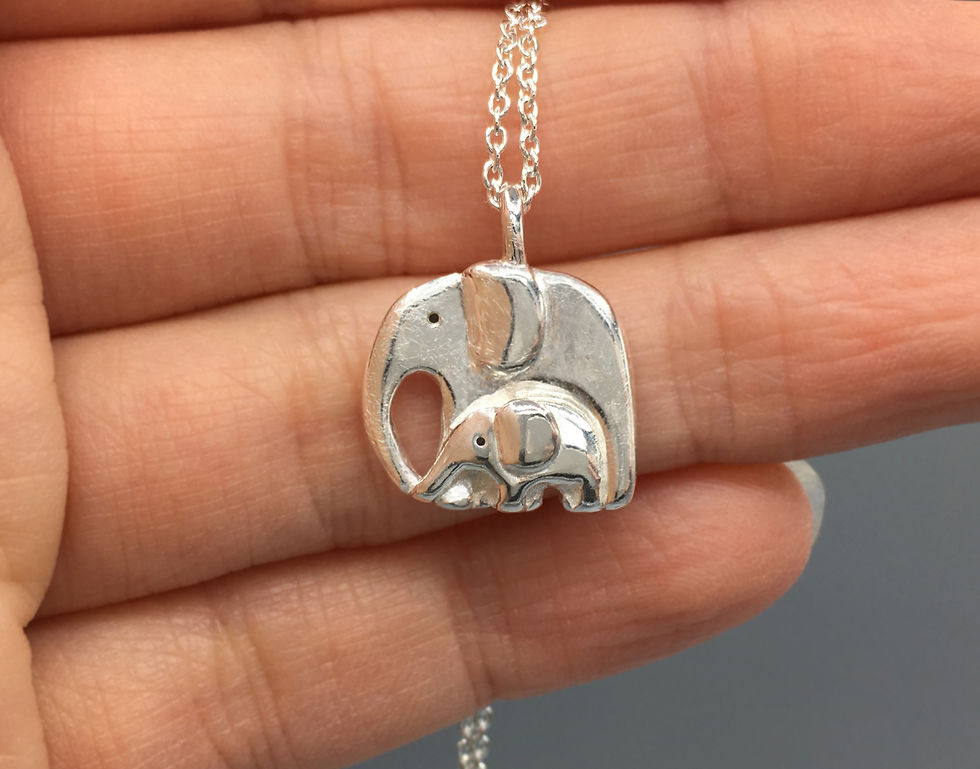 Thumbnail: Silver Elephant and Baby Necklace