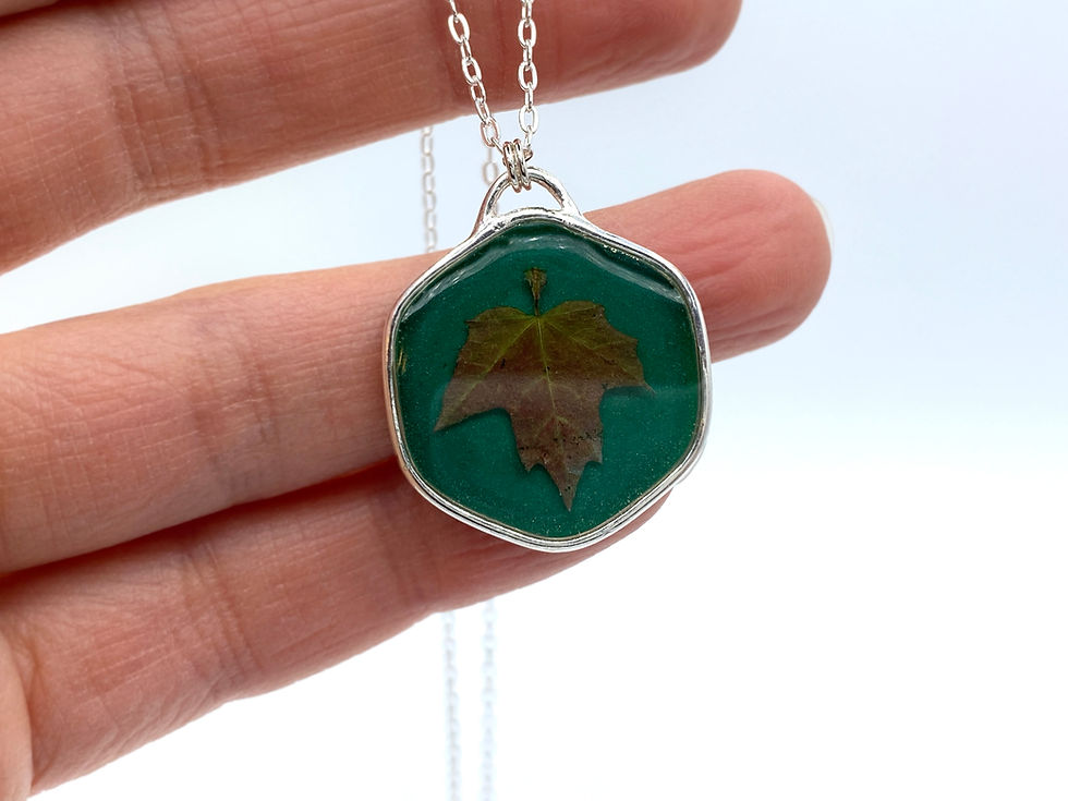 Thumbnail: Tiny Maple Leaf Necklace, Silver and Resin
