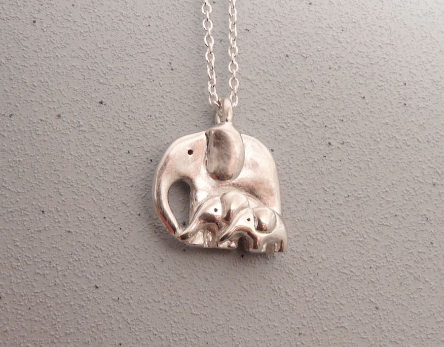 Thumbnail: Silver Elephant and Two Babies Necklace