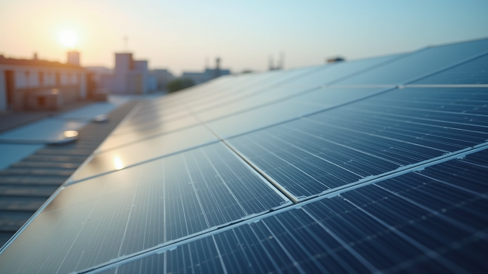 Close-up view of solar panels installed on a factory roof
