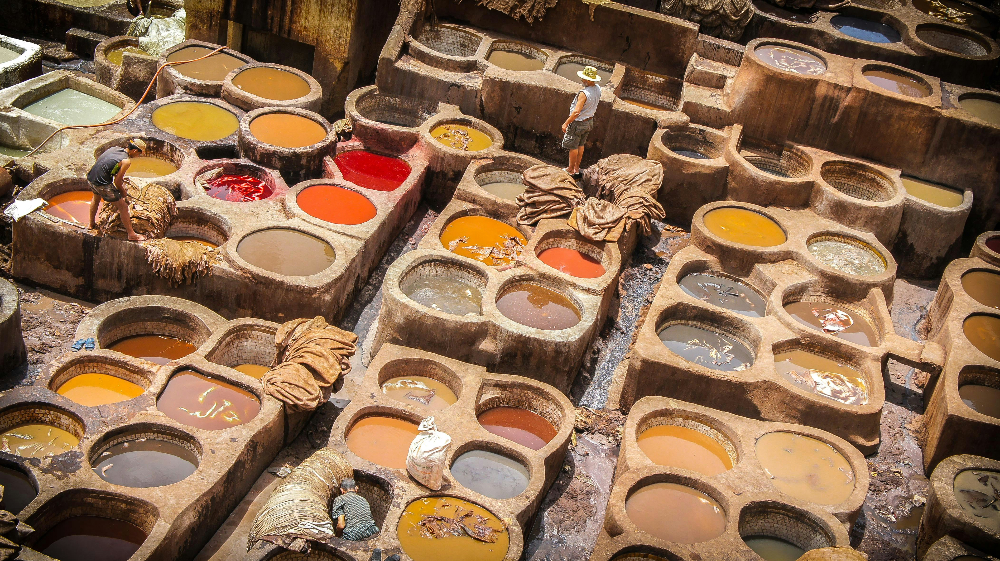 a tannery in fes where locals process leather