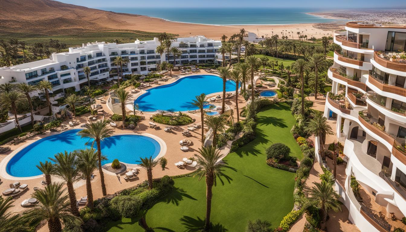 swimming pool and view from sofitel resort hotel in agadir