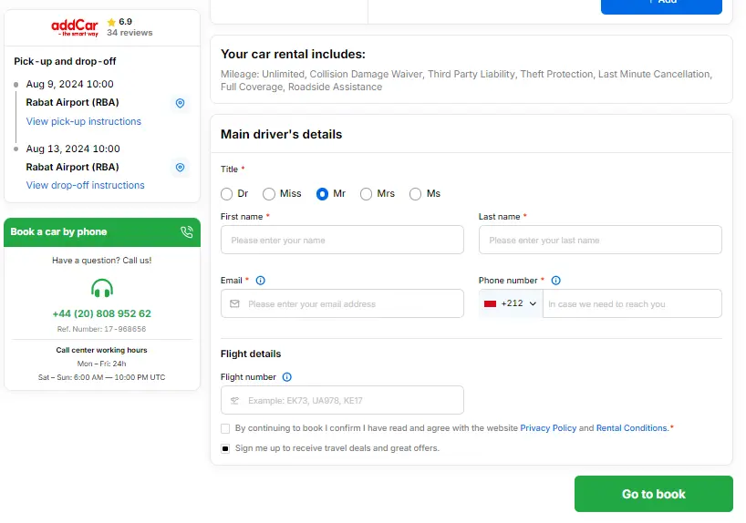 final step of how to book cars on economybookings
