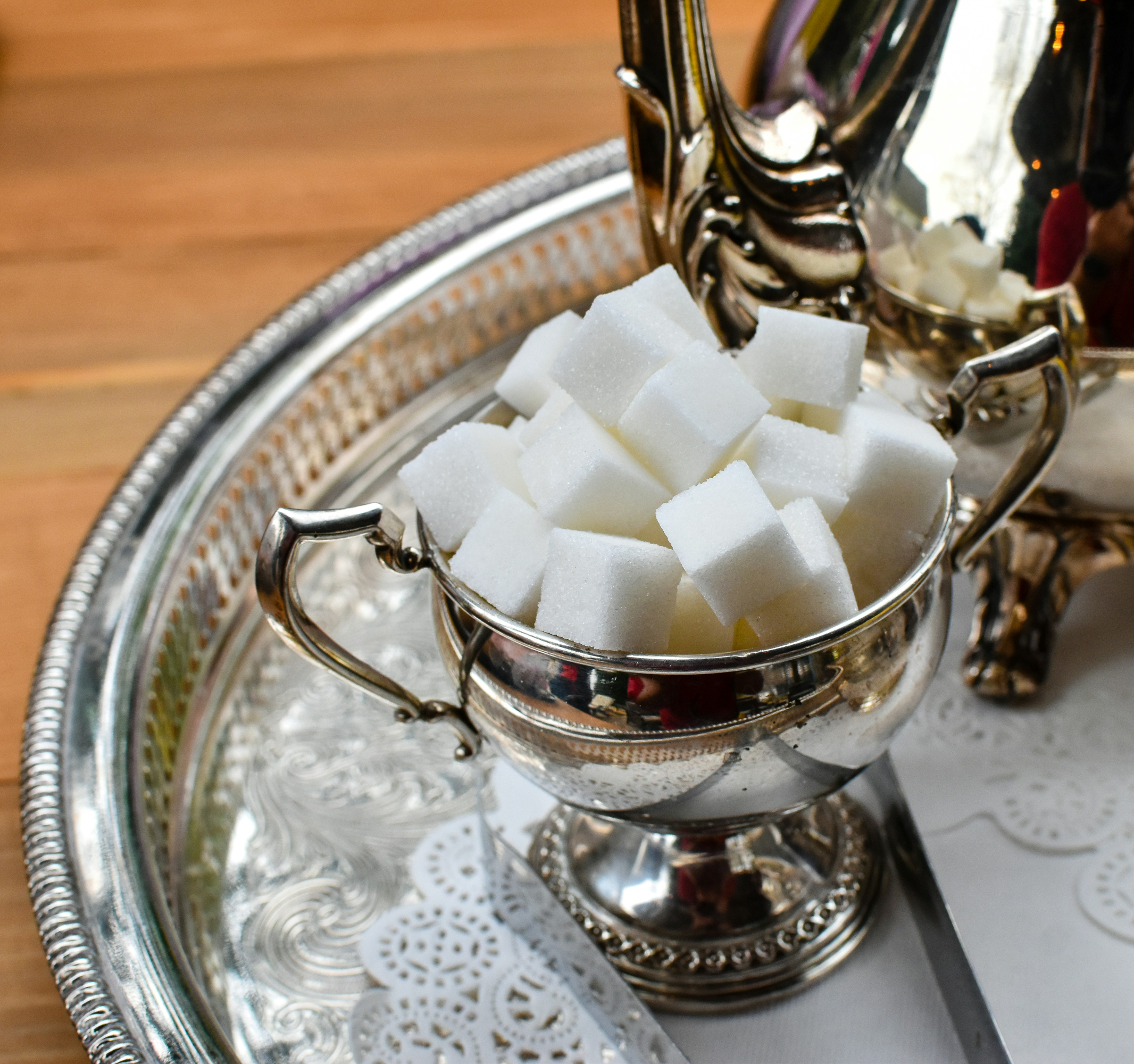 sugar next to moroccan tea pot