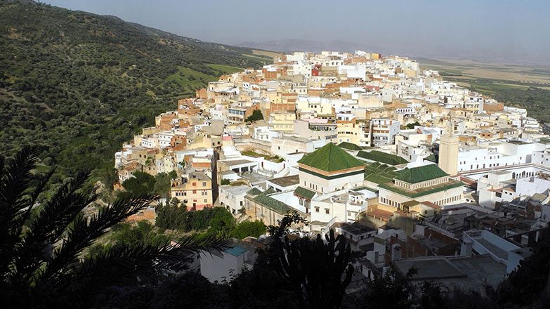 wide view of the city of moulay idriss zerhoun in morocco near meknes