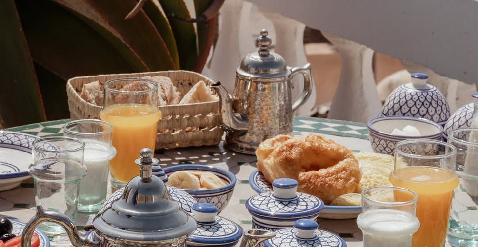 Breakfast at Villa Maroc hotel in Essaouira Morocco.