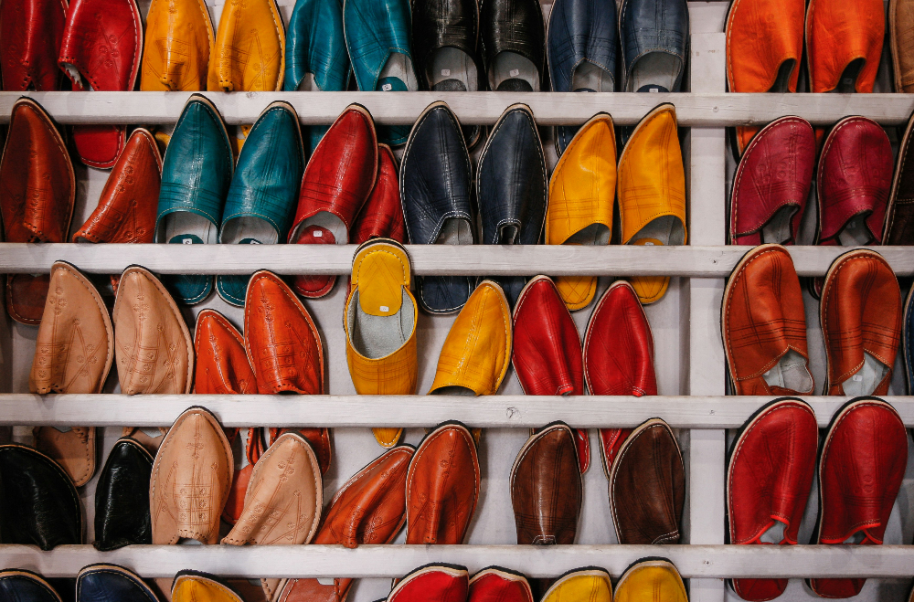 Leather shoes in a market in Marrakech