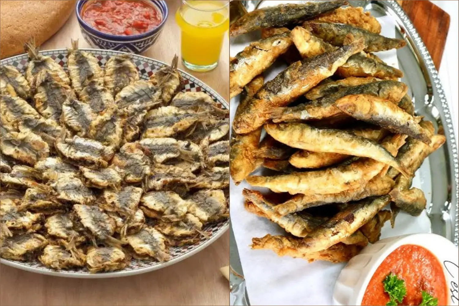 Fried Sardines Recipe from Morocco with Tomato Sauce & Harissa