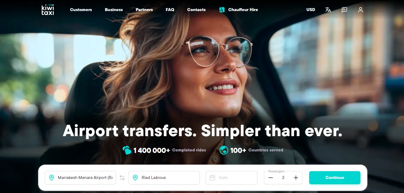 kiwitaxi website interface