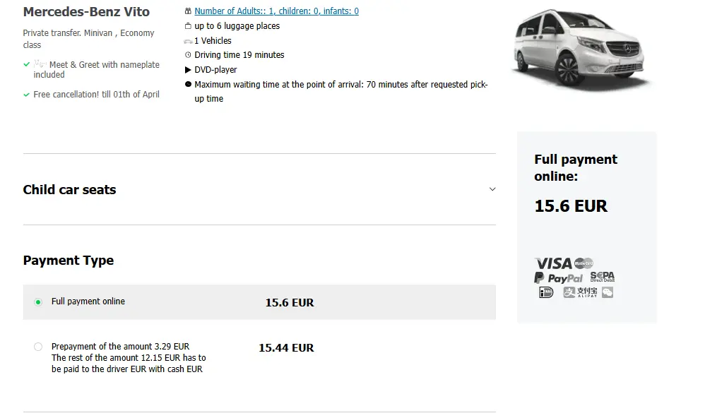 screenshot of intui.travel website showing booking process