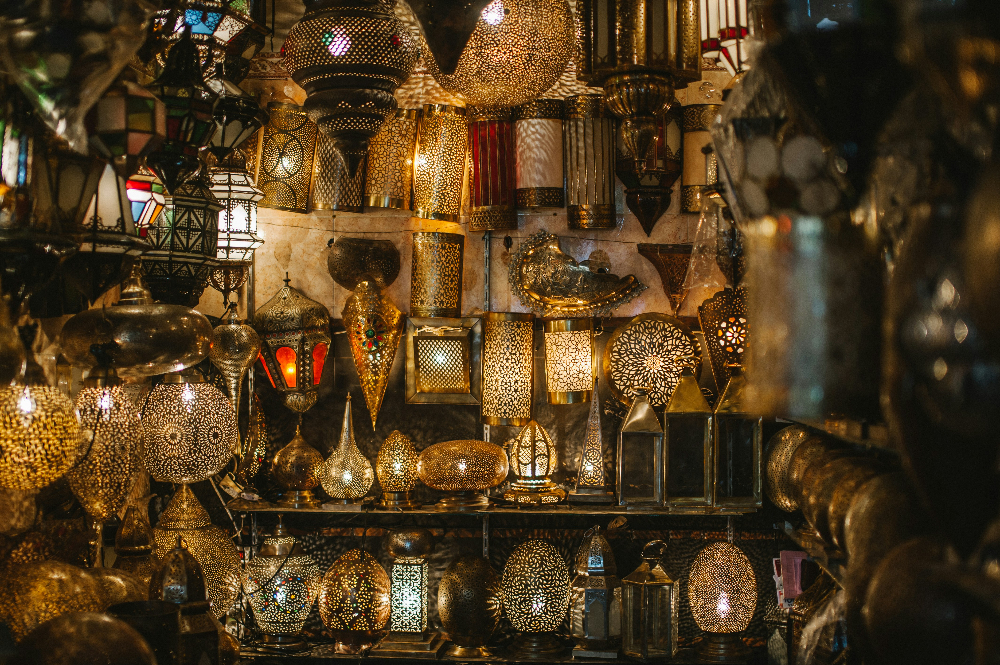 Artisanal products in a souk in Morocco