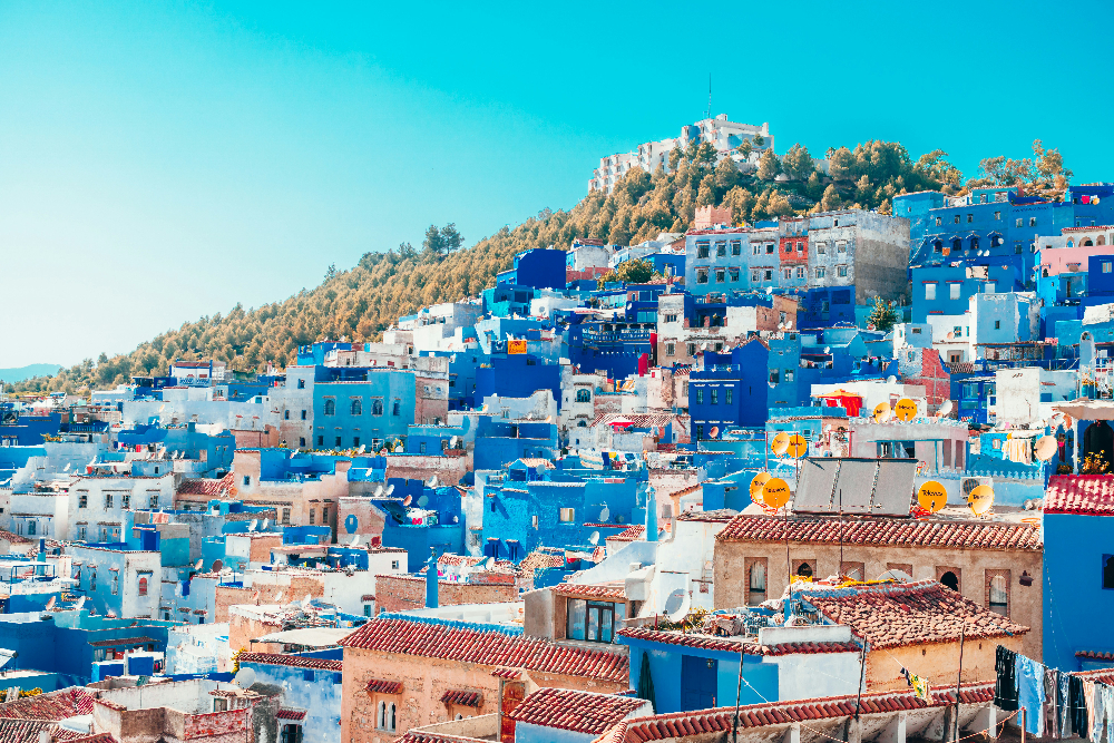 A wide view of the city of chefchaouen in morocco