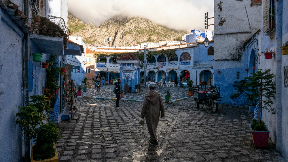 A wide square in the city of chefchaouen Morocco