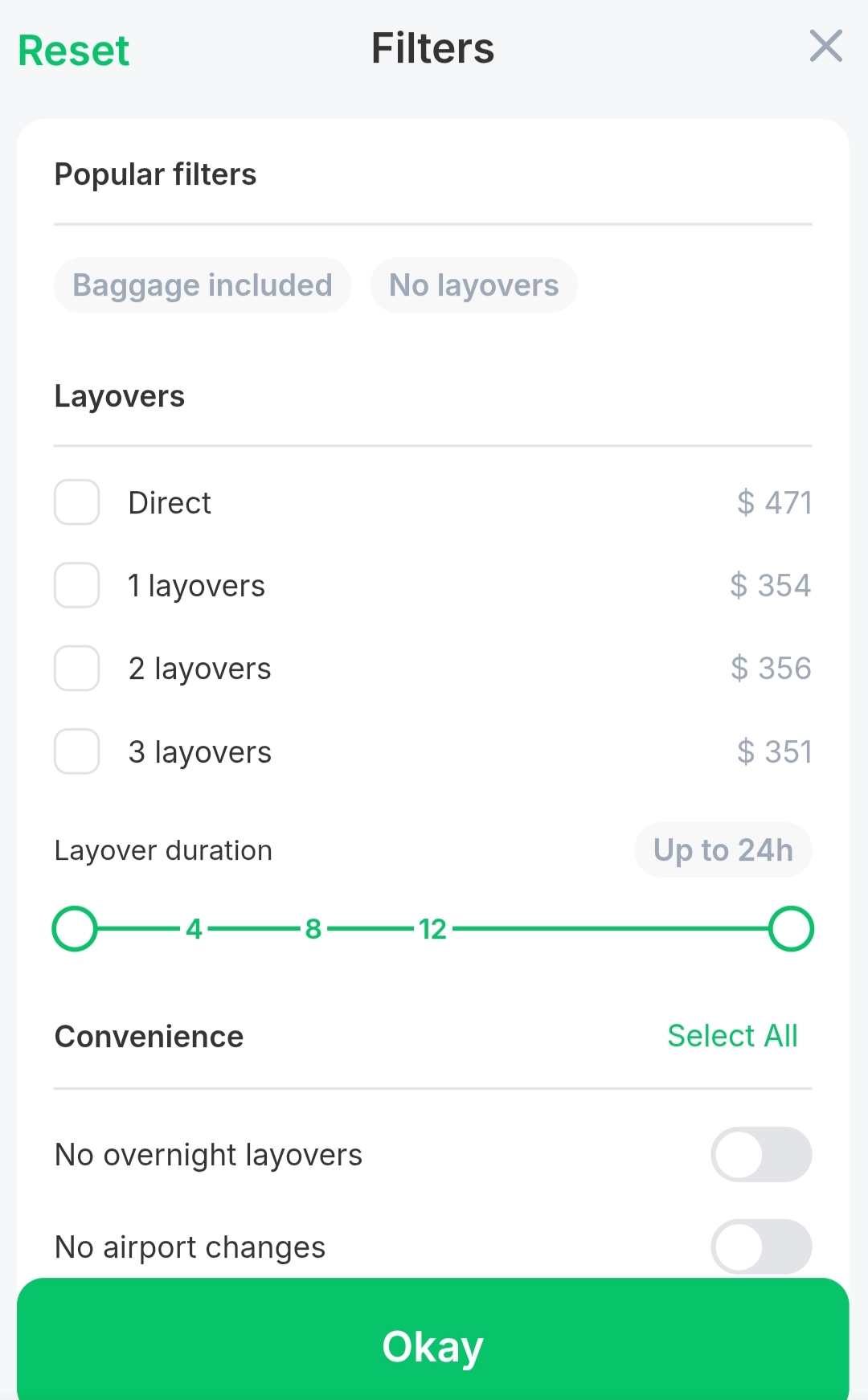Filters used to search for the cheapest and comfortable flights to Morocco 
