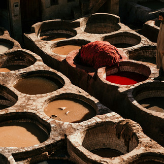 An old tannery in fes where leather is processed the traditional way