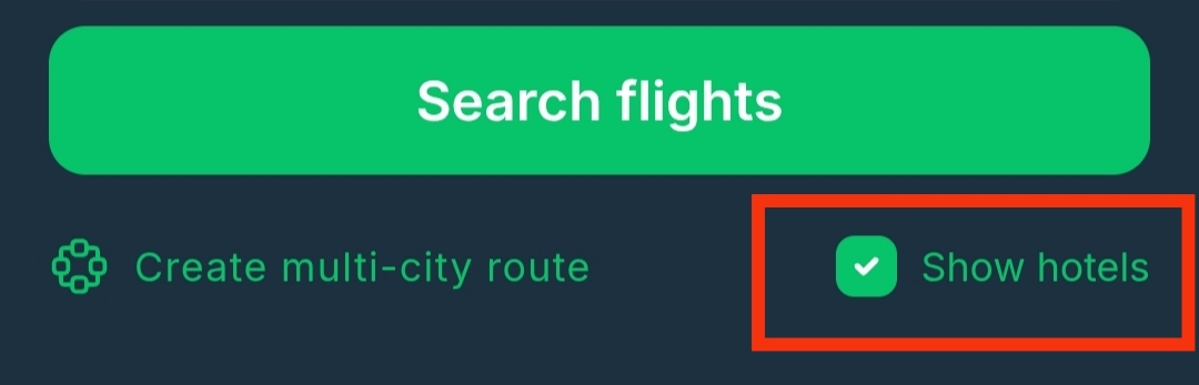 An option for showing hotels besides flights 
