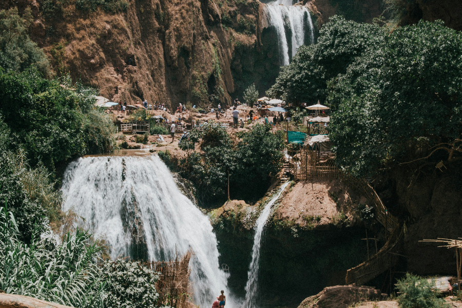 a side view of ouzoud waterfalls in morocco