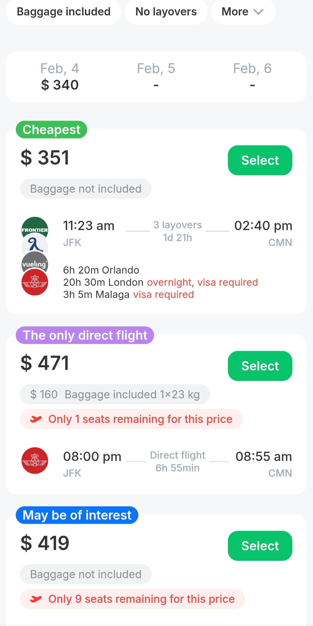 A list of cheap flights to Morocco 